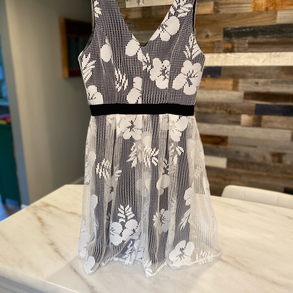 Alya Black Dress with White Lace Overlay